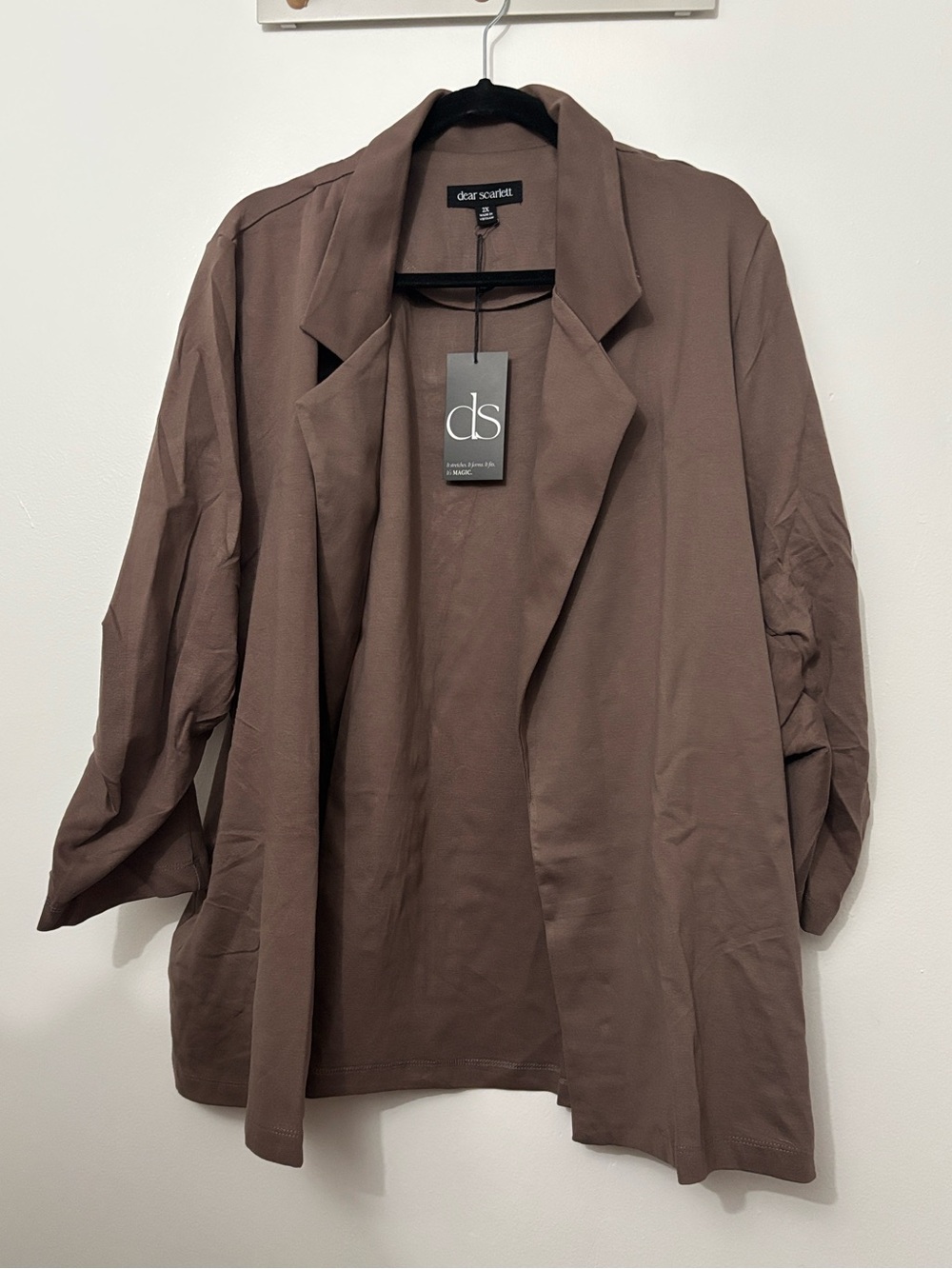 Dear Scarlett Mocha Open-Front Lightweight Blazer Jacket 1x, 2x, 3x